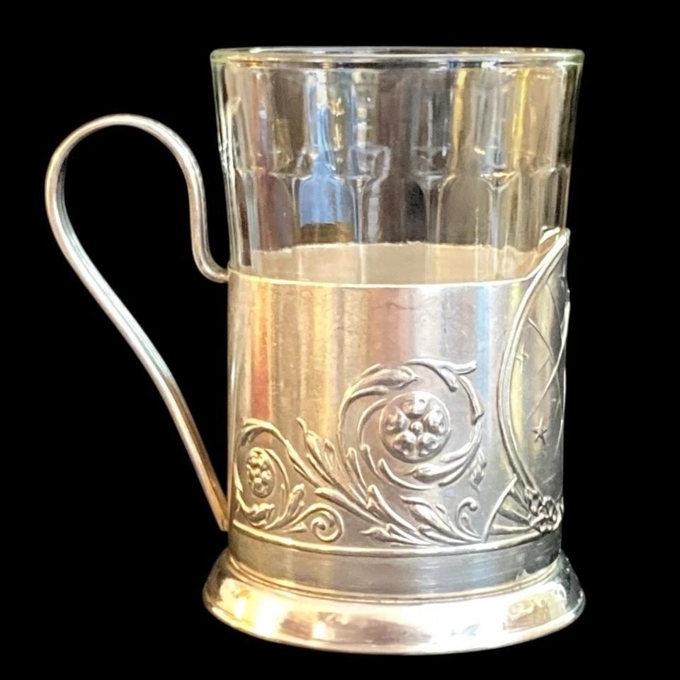 老式人造卫星杯架和玻璃 Podstakannik 太空苏联火箭克里姆林宫苏联 — 第 4/4 张图片