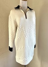 $425 MAJE Ivory Textured Stretch Knit Sweater Dress Oversized Top Zip Up 1 S