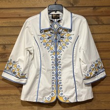 Bob Mackie Wearable Art Women  s White Jacket Embroidered Zipper Front Size M Art