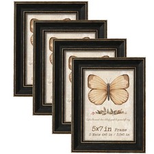 5x7 Picture Frame Set of 4 with 2 Mats, Black Rustic Farmhouse Photo Frames w...