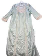 VTG Lorraine 2 Pc Nightgown Peignoir Slip  Robe Set Small Nylon Mint Green