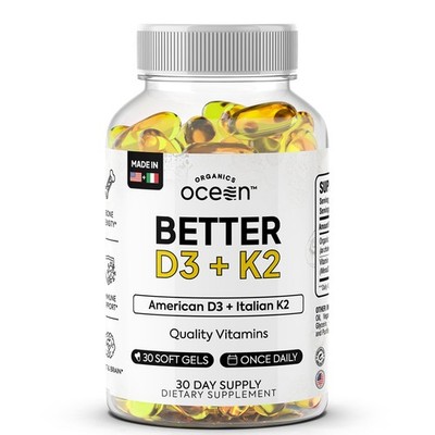 Organics Ocean Better D3 + K2-100% Organic VIT and K2 30 Count (Pack of 1) 
