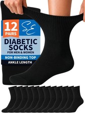 Diabetic Ankle Socks, Black, L, 12 Pairs