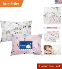 Toddler Pillowcases - 2 Pack Fits 13x18 / 12x16 with Rainbow & Bear Design