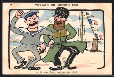 AK Et allez donc, c´est pas ton père, Nikolaus II. von Rußland, Karikatur 