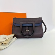 Auth Hermès Halzan 25 Two-Tone Clemence Leat...