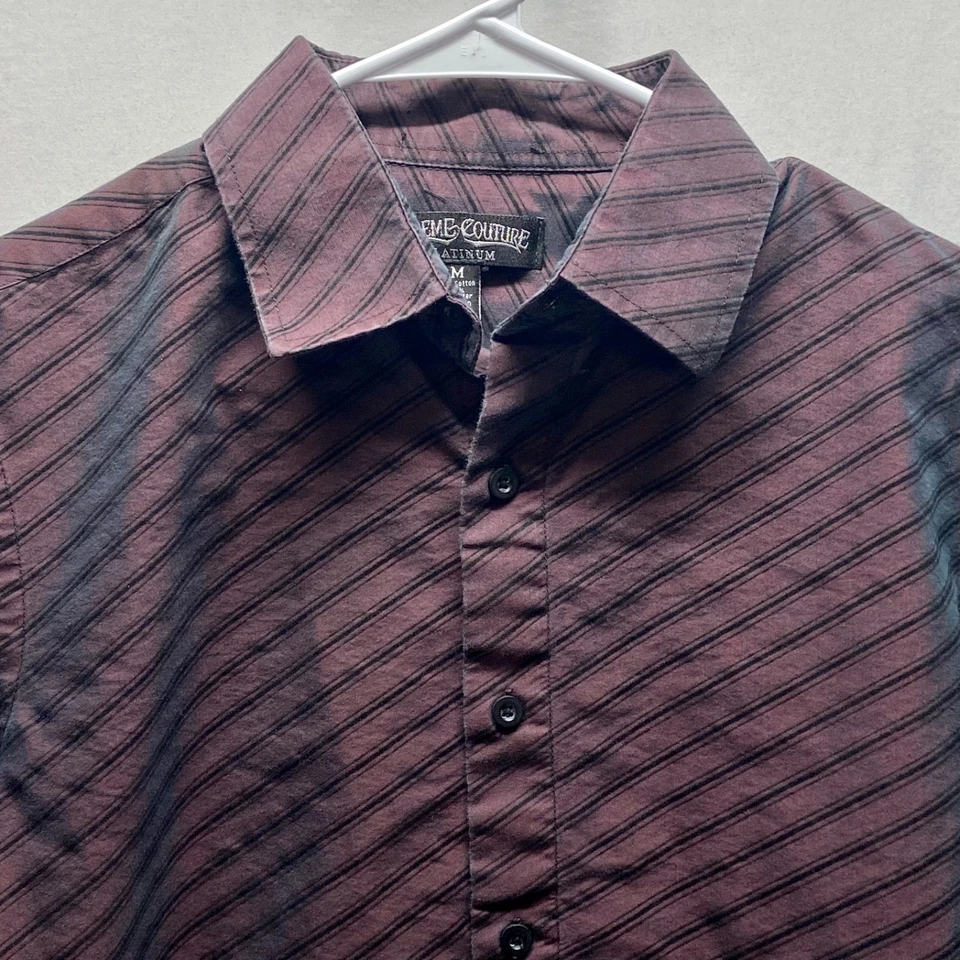 Camisa con botones Xtreme Couture para hombre mediana platino borgoña rayas manga larga Foto 2 de 4