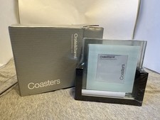 Crate & Barrel Espresso/Brown Photo Coasters Square Glass With Wood Holder New