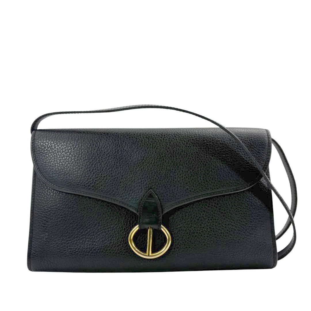 Sac bandoulière Dior cuir noir or quincaillerie logo CD verrouillage poussoir occasion authentique