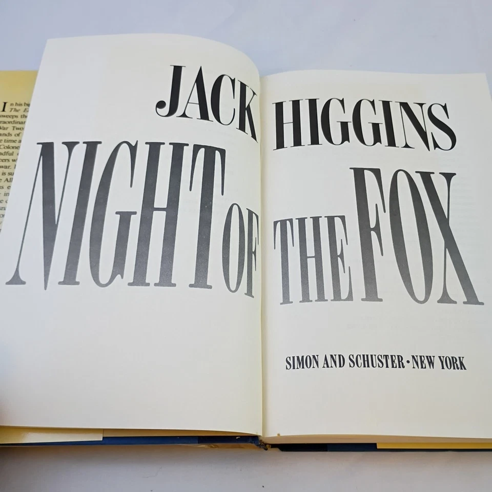Night of the Fox by Jack Higgins 1986 Hardcover Simon and Schuster First Edition Foto 4 de 4