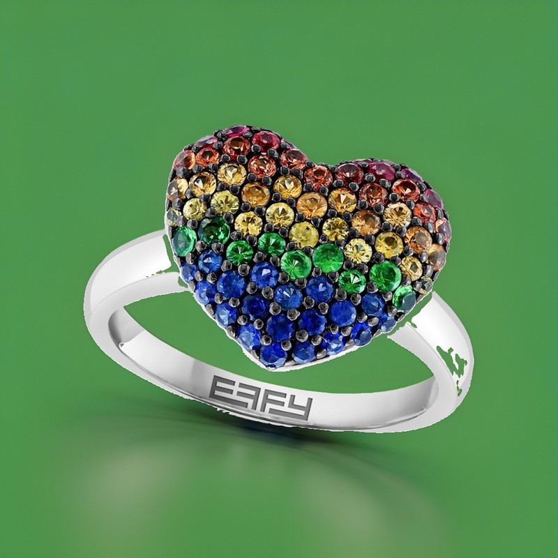 NEW! Effy Sterling Silver & Multi Stone Heart Ring By Effy / Size 7 / $1,050