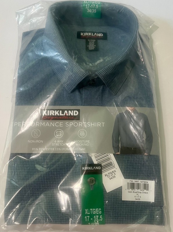 Men’s Kirkland Signature No Iron Button Down L/S Shirt. BlueGr. Sz 17-17.5 34/35