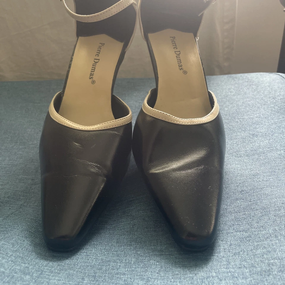 Mujer Tacón Alto Punta Pierre Dumas Talla 9 Negro Imitación Cuero Acento Crema Foto 4 de 4