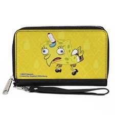 PU Zip Around Wallet Rectangle Mocking SpongeBob Pose Pineapple Yellows