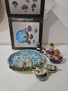 Vintage Mini Tea Set Lighthouse Ocean Theme Open Box Nautical Gifts