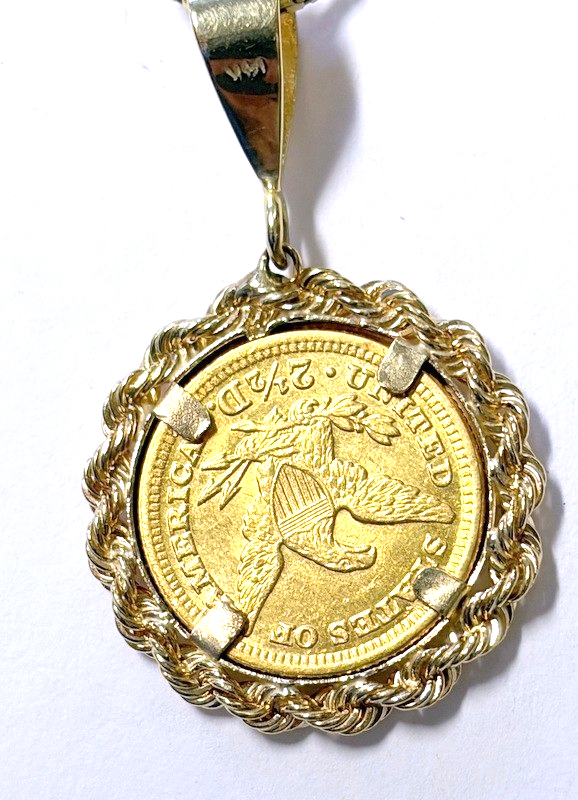 1873 1/20 oz American 2.5 Dollar Gold Eagle Coin Pendant w/ 14k