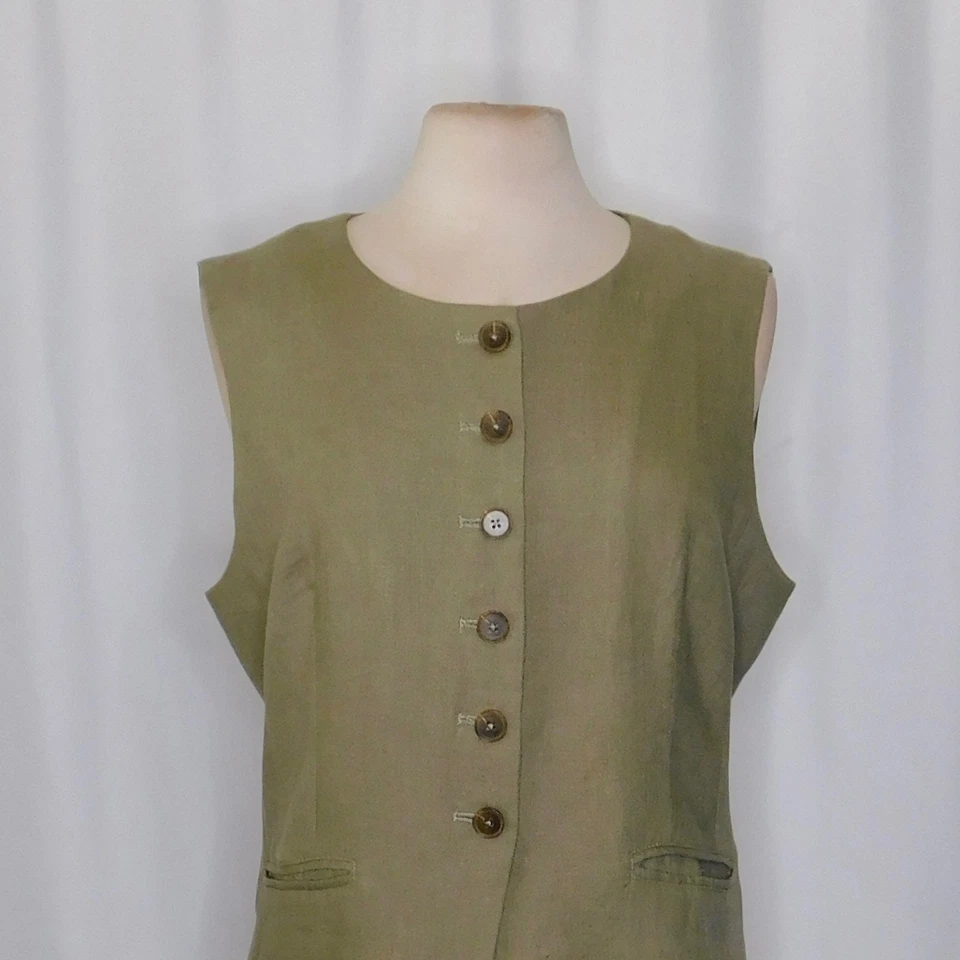 ¡¡NUEVO CON ETIQUETAS!! J. CREW Chaleco Corte Top Lino Botones Polvoriento Fatiga Marrón Talla 14 Foto 3 de 4