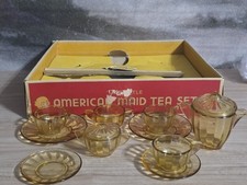 Vintage Akro Agate Little American Maid Tea Set Amber Topaz Box Incomplete Lot