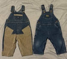 2 Pair VTG Osh Kosh B Gosh Overalls Denim 12M - 1 Made in USA Denim w/ Cord