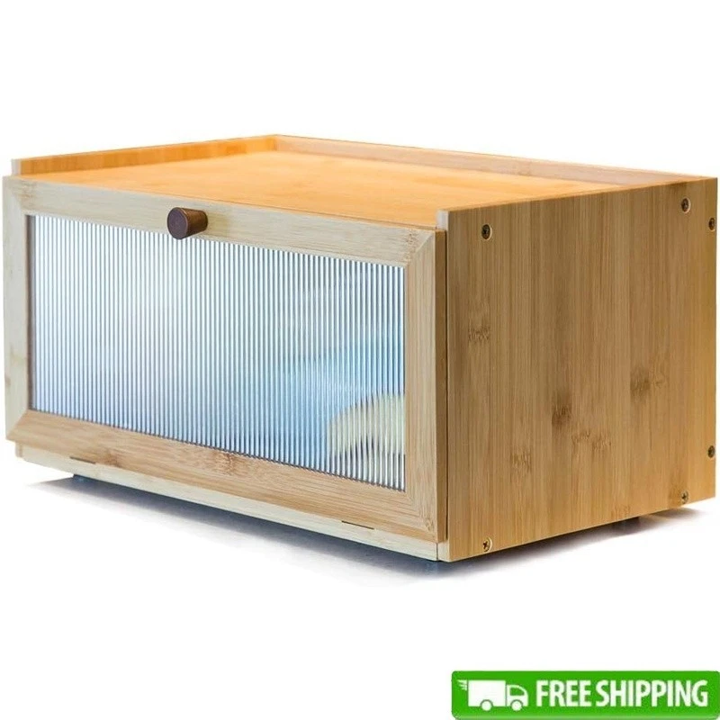 Bamboo Bread Box Easy Assembly Multi-layer Storage W/ Transparent Door New