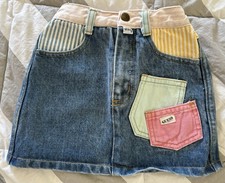 Vintage Guess Denim Jean Skirt Girls 4 Pastel/ Striped Rare
