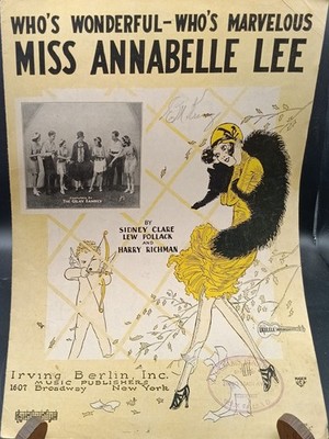 Vintage Sheet Music ''Miss Annabelle Lee'' By Irving Berlin Inc. 1920s Collectible