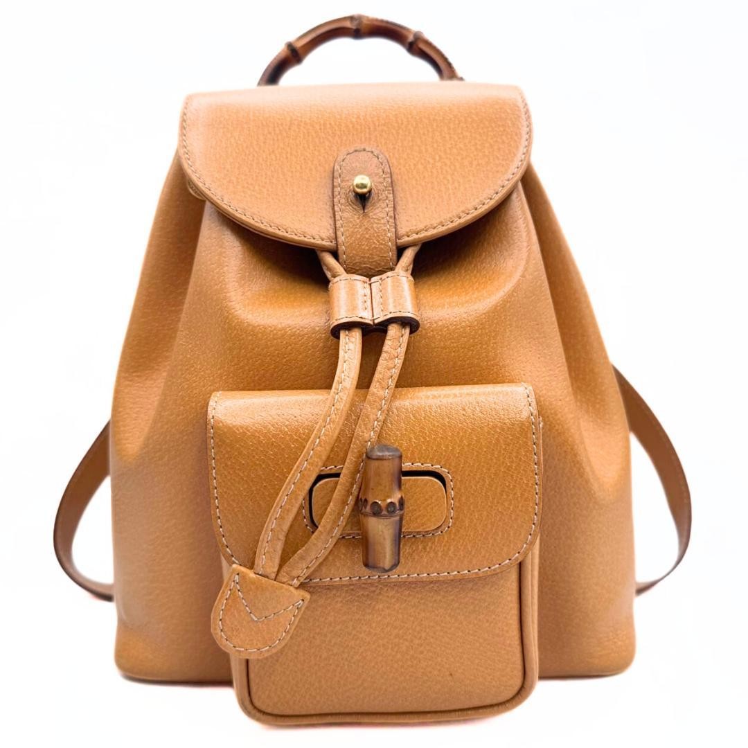 GUCCI Bamboo Turn Lock Leather Mini Backpack Women Auth 8.85 x 8.46 x 2.75inch