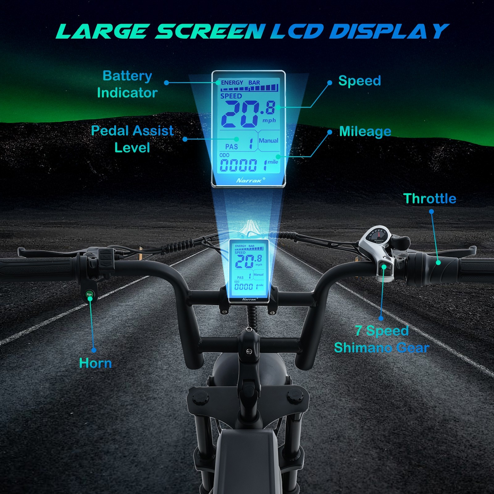 Narrak Electric Bike for Adult,1100W Peak Motor Fat Tire Removable Battery Ebike