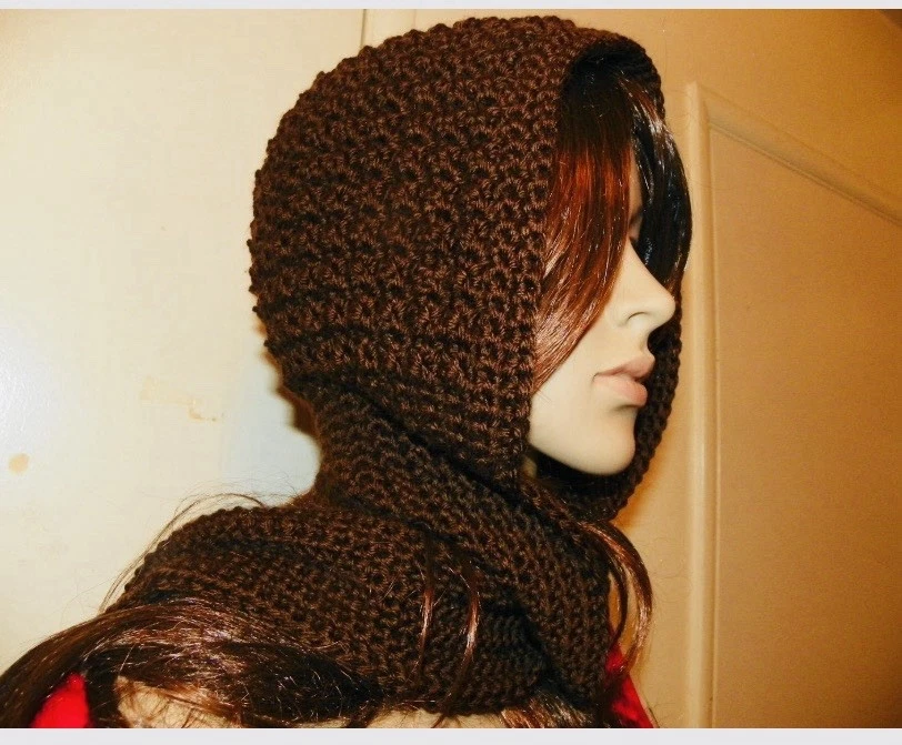 Brown Hooded Scarf Neck Warmer Hand Crochet One of a Kind
