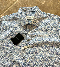 Bugatchi Classic Fit Comfort Stretch Casual Shirt Sz M Ice Blue Floral 199 NWT