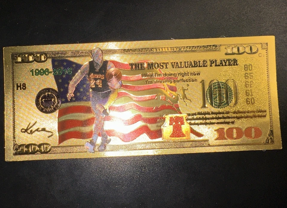Kobe Bryant $100 Lámina de Oro Coleccionable Novedad Bill Lakers Bandera de EE. UU. Lote de 4 Foto 4 de 4
