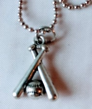Baseball Softball Pendant Charm Necklace Silvertone 18 H