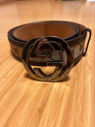 Gucci GG Leather Belt 105cm Pre-Owned Brown Men's Fashion Accessories