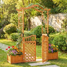 210cm Garden Arch with Gate Pergola Trellis for Patio Wedding Backyard