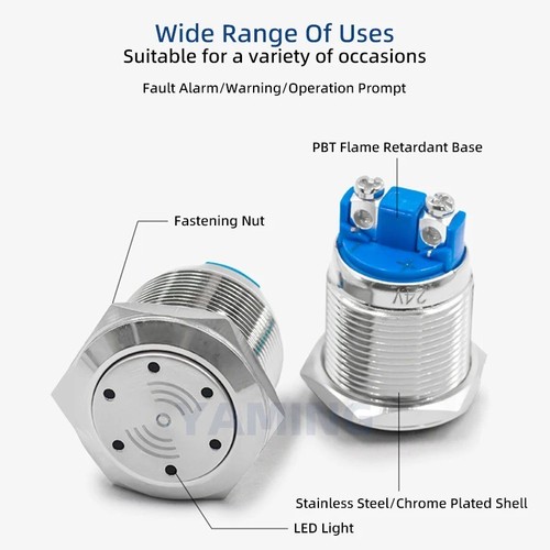 Zumbador Luz Flash Alarma 16-25mm Acero Inoxidable Metal LED Corto Largo Tipo Montaje - Imagen 8 de 12