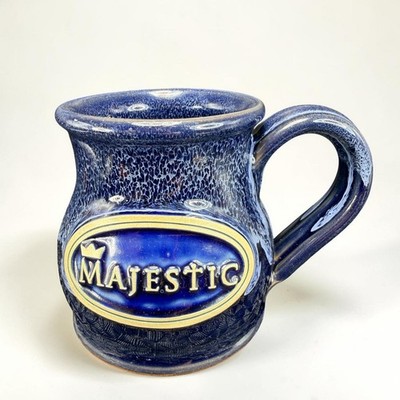 Deneen Pottery Majestic Blue Drip Glaze Hand Thrown Coffee Mug USA 2009 Crown