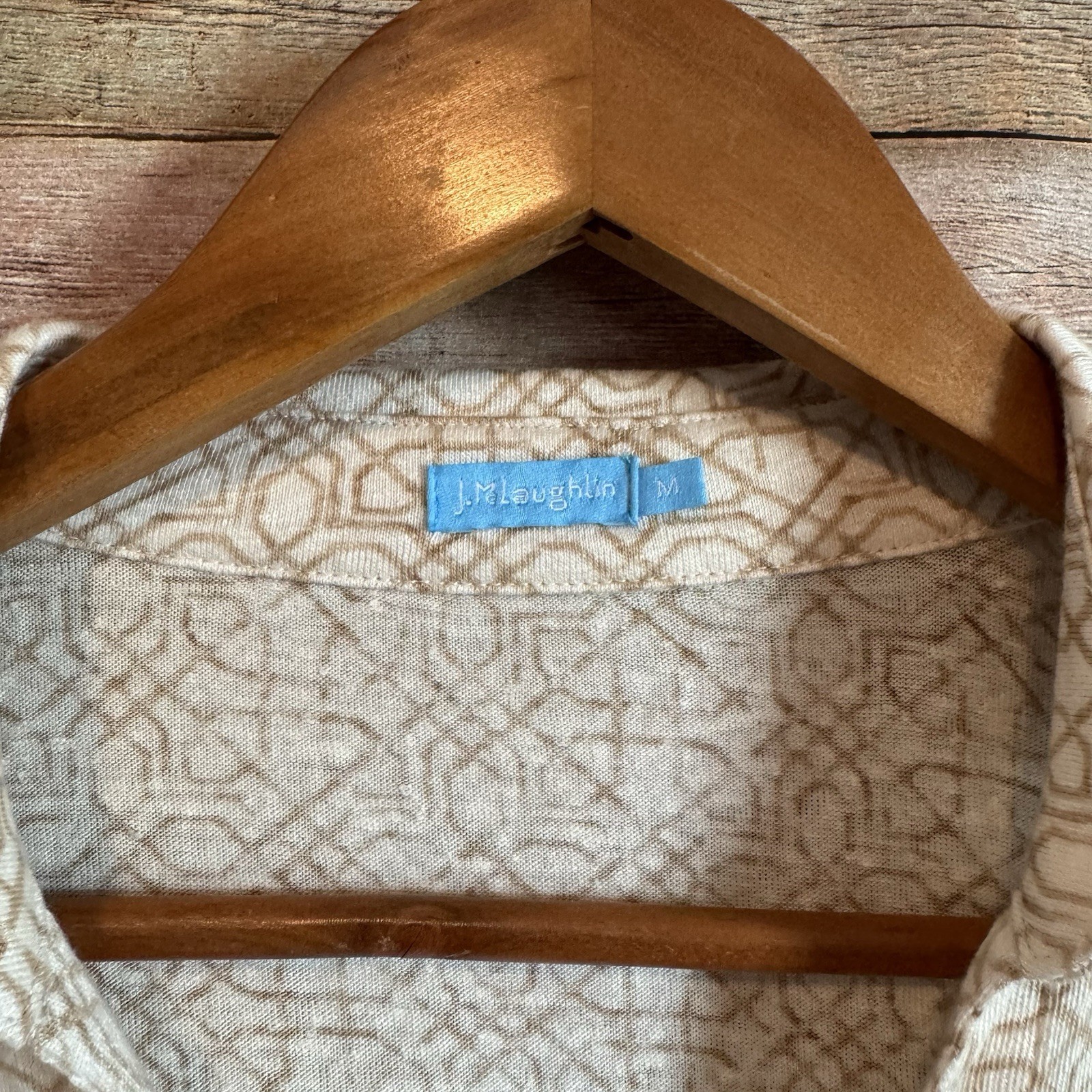 J. McLaughlin Women's Brynn Linen Blend Geometric Print 3/4 Sleeve Top Size M