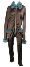 JEAN PAUL GAULTIER Vintage Brown Jersey Blue Faux Fur Tracksuit Outfit Set 46