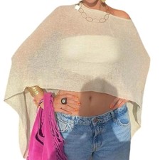 Women Sheer Poncho Top Lightweight Knit Crochet Shrug Bolero Mesh Batwing Sle...