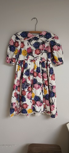 Mousefeathers Dress Girls 6X 90' VTG PINK Flowers Tie Waist Pockets RARE - Picture 12 of 19