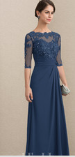 JJ  s House US2 NEW Mother Of The Bride Dress Blue Stormy Long Lace Half Slv 399