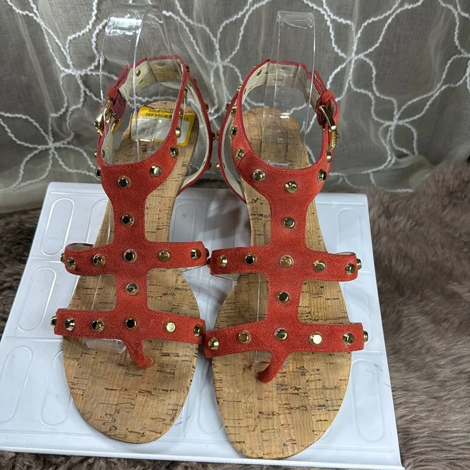 (S1) MICHAEL KORS JolieSuede Studded SandalsWOMEN /9 Mandarin $145Cork Wedge - Image 3 of 4