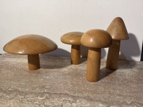 4 Mid Century Wooden Mushrooms Retro Home Decor