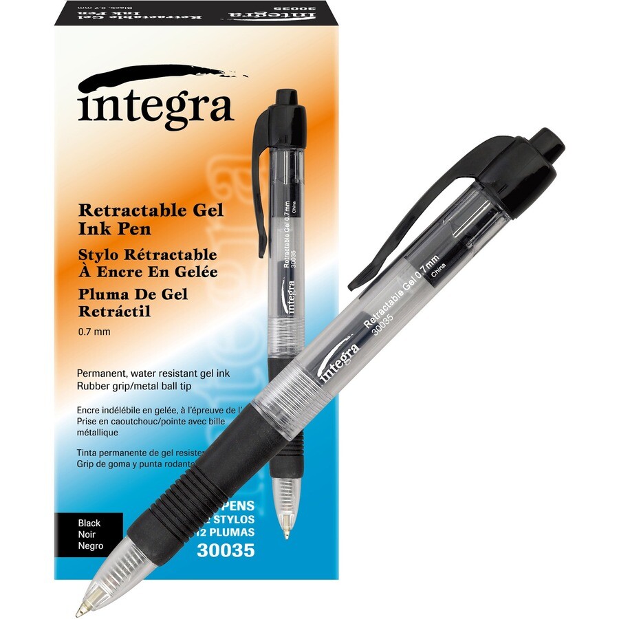 Integra Gel Pen Retractable Comfort Grip .7mm Point Black 30035