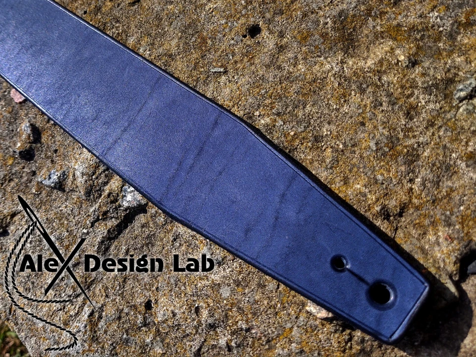 Correa de guitarra ancha azul púrpura de cuero larga personalizada bajo eléctrico Mad Max Foto 4 de 4