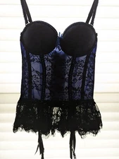 Gorgeous Seven 'til Midnight Navy & Black Sheer Bustier With Multiway Garters  S