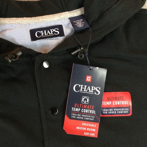Chaps Hoodie Shirt Mens XL Black Henley Pullover Cooling Temp Control Button NEW - Picture 5 of 14