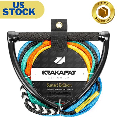 75Ft Water Ski Rope, Wakeboard Rope - 7 Sections with 13  EVA Diamond