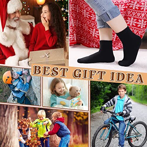 Kids Merino Wool Socks Boys Girls Hiking Boot 8-12 Years 6 Pairs Solid Color B image 6