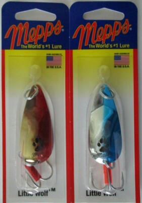 Lot De 2 Cuillères Mepps Little Wolf – 1/4 Oz – Coloris Assortis (argent/bleu/vert & Or/rouge)